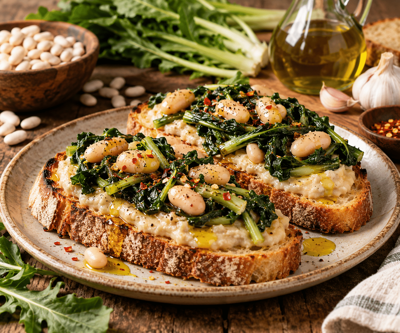 Bruschette toscane con fagioli e cicoria