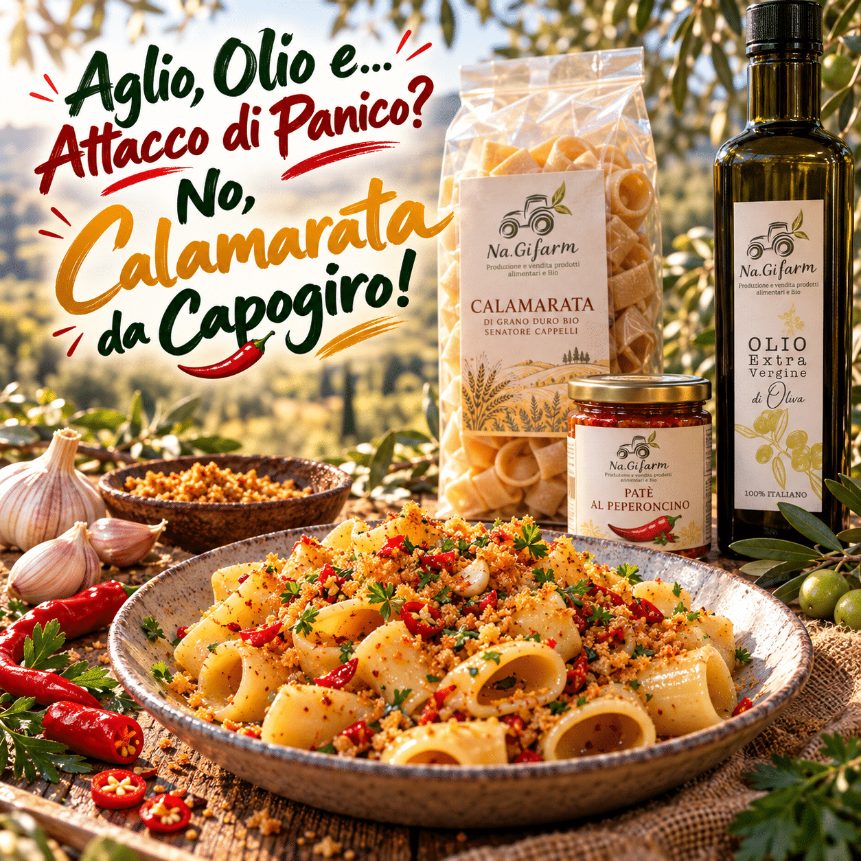 Calamarata rustica nell’oliveto italiano